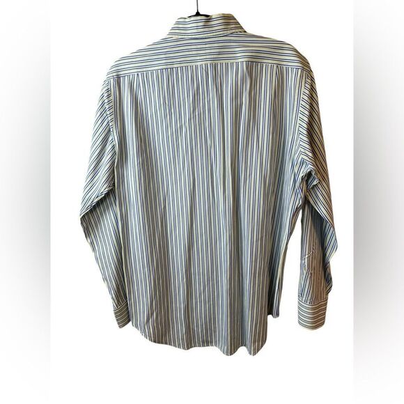 EUC POLO Ralph Lauren Men’s Blue/Yellow Striped Button Up Dress Shirt - Size M - Picture 2 of 6